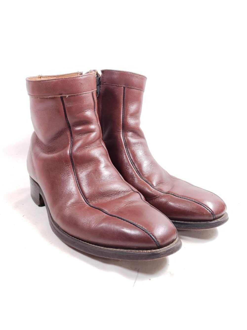 Vintage Mens Size 8.5 D/B Brown Leather Ankle Boots With Side Zippers